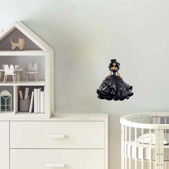 Siyah Desenli Elbiseli Prenses Duvar Sticker'ı ürün görseli 1