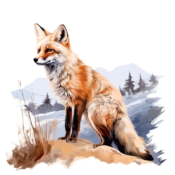 Kış Manzaralı Tilki Duvar Sticker'ı - Resim 2