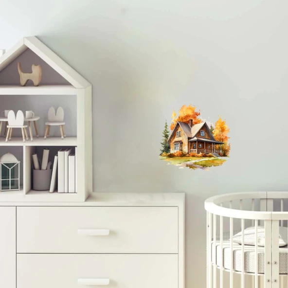Sonbahar Manzaralı Ev Duvar Stickerı ürün görseli 1