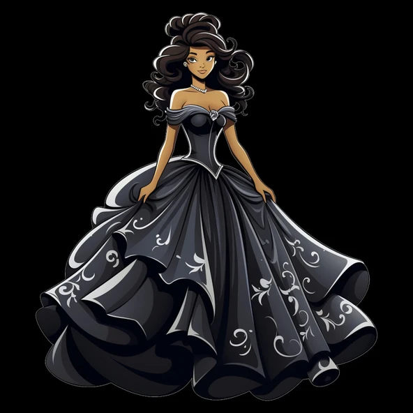 Siyah Desenli Elbiseli Prenses Duvar Sticker'ı - Resim 2