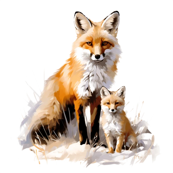 Anne ve Yavru Tilki Duvar Sticker'ı - 2