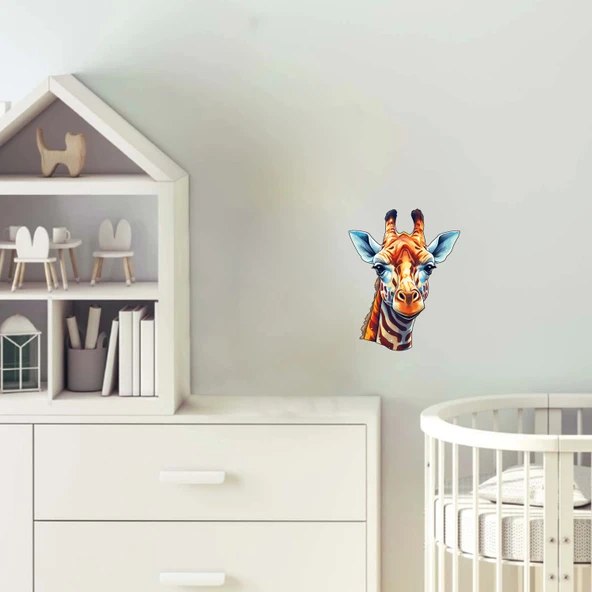 Çizgili Boyunlu Zürafa Kafası Duvar Sticker'ı ürün görseli 1