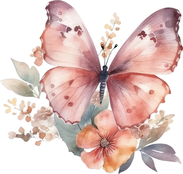 Pembe Tonlu Kelebek ve Çiçekler Duvar Stickerı - Resim 2