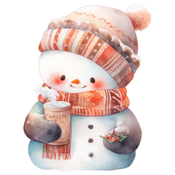 Küçük Kupa Tutan Karlı Adam Duvar Stickerı - Resim 2