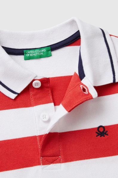 United Colors of Benetton Erkek Çocuk Çizgili Polo T shirt Kırmızı 39QAC301T - 3