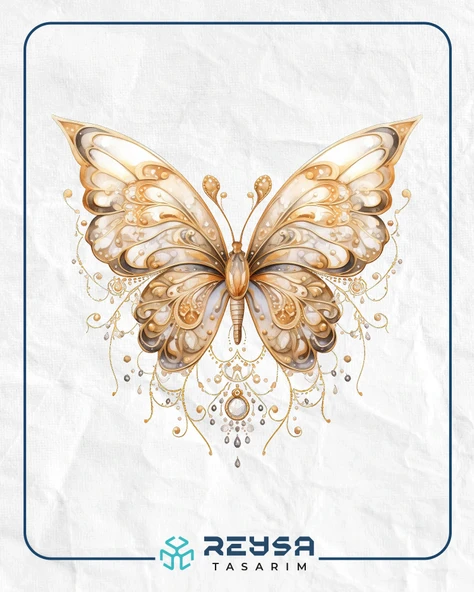 Altın Dantel Desenli Kelebek Duvar Stickerı ürün görseli 1