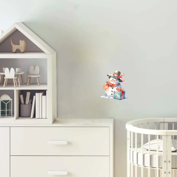 Şapkalı ve Hediyeli Karlı Adam Duvar Stickerı ürün görseli 1