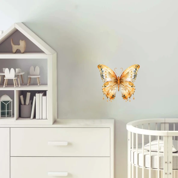 Turuncu ve Beyaz Kelebek Duvar Stickerı ürün görseli 1