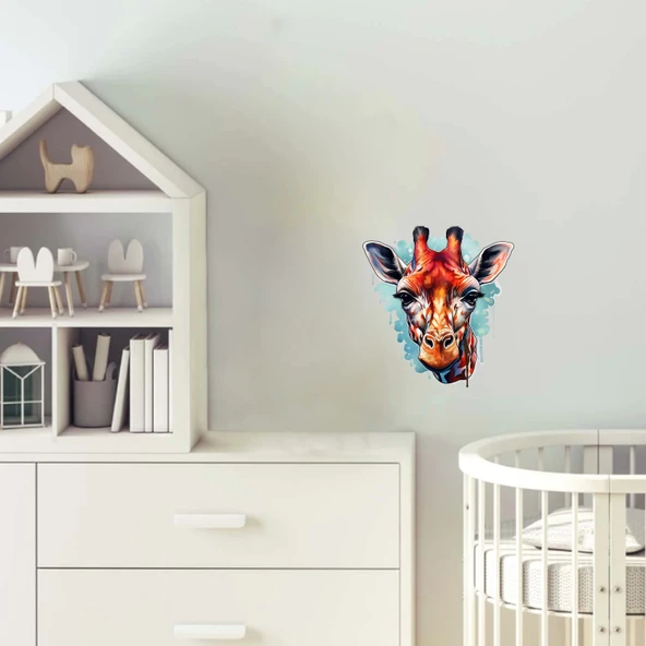 Mavi ve Kırmızı Detaylı Zürafa Kafası Duvar Sticker'ı ürün görseli 1