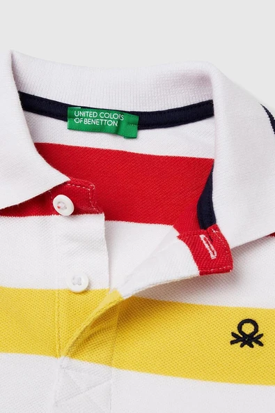 United Colors of Benetton Erkek Çocuk Çizgili Polo T shirt Beyaz 39QAG300V - 3