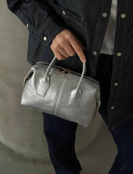 Lisbond Elegance Jennie Model Gümüş Deri Kadın El Ve Omuz Çantası - 2