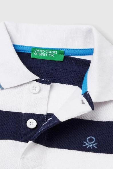 United Colors of Benetton Erkek Çocuk Çizgili Polo T shirt Lacivert 39QAG300V - 3