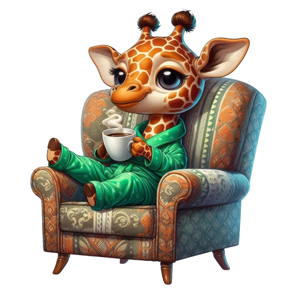 Koltukta Oturan Pijamalı Sevimli Zürafa (Buharlı Kupa ile) ürün görseli 1