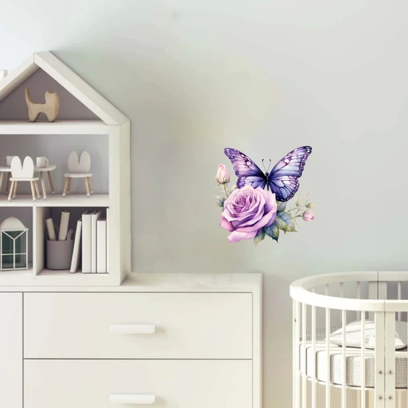 Uçuşan Kelebekler ve Çiçekler Duvar Stickerı ürün görseli 1