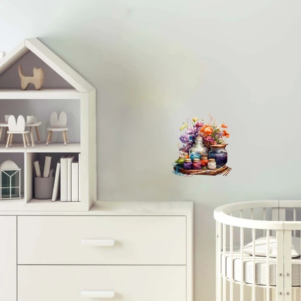 Çiçekli ve İplikli Sanat Malzemeleri Duvar Stickerı ürün görseli 1