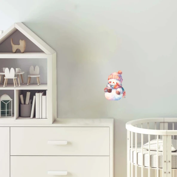 Renkli Atkılı Karlı Adam Duvar Stickerı