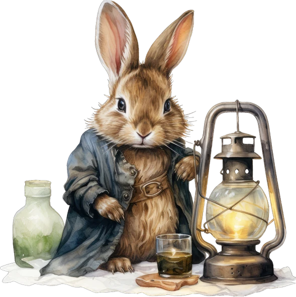 Mavi Ceketli ve Fenerli Tavşan Duvar Stickerı - Resim 2