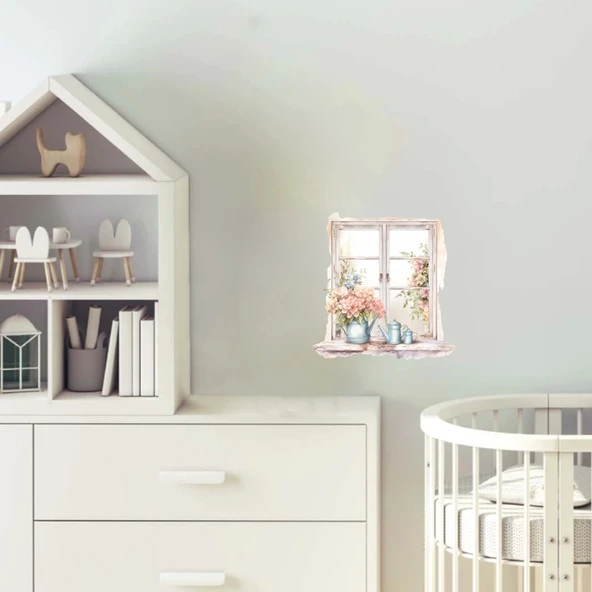 Çiçek Saksıları ve Suluklu Pencere Duvar Stickerı ürün görseli 1