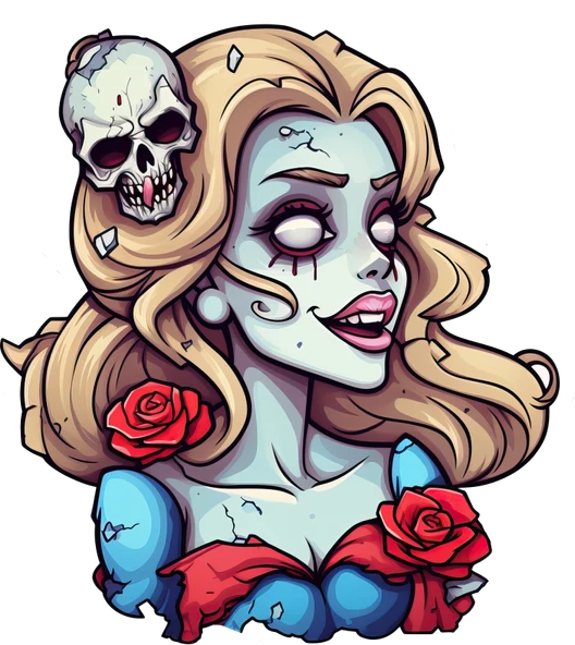 Sarışın Kafatası Detaylı Zombi Kız Duvar Stickerı - Resim 2