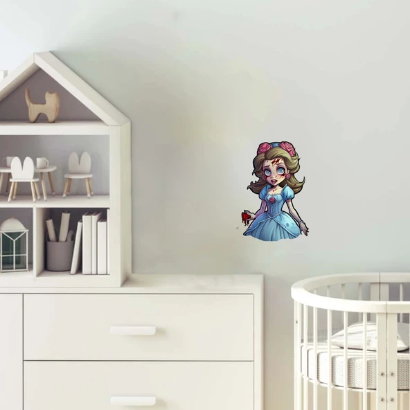 Mavi Elbiseli Yaralı Kız Duvar Stickerı ürün görseli 1