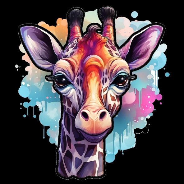 Mor ve Pembe Tonlarında Zürafa Kafası Duvar Sticker'ı - Resim 2
