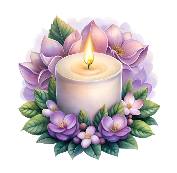 Mor Çiçekli Beyaz Mum Duvar Stickerı ürün görseli 1