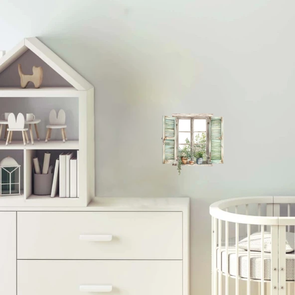 Yeşil Panjurlu ve Bitkili Pencere Duvar Stickerı ürün görseli 1