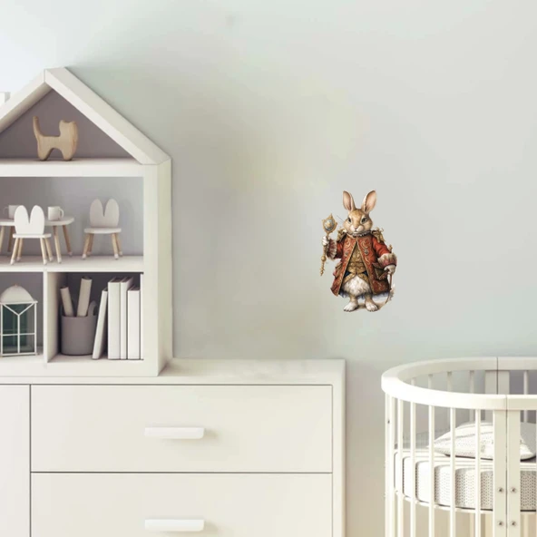 Kırmızı Ceketli Saatli Tavşan Duvar Stickerı ürün görseli 1
