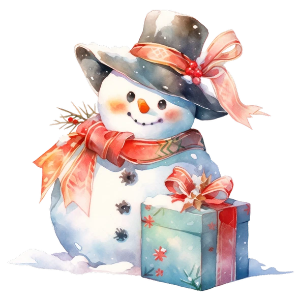 Şapkalı ve Hediyeli Karlı Adam Duvar Stickerı - Resim 2