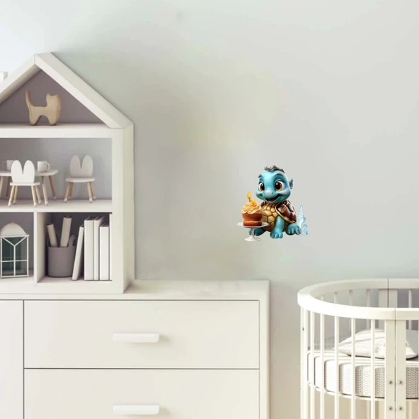 Mavi Kaplumbağa ve Mumlu Pasta Duvar Stickerı ürün görseli 1