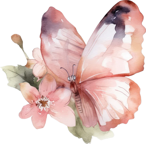 Canlı Pembe Kelebek ve Çiçekler Duvar Stickerı - 2