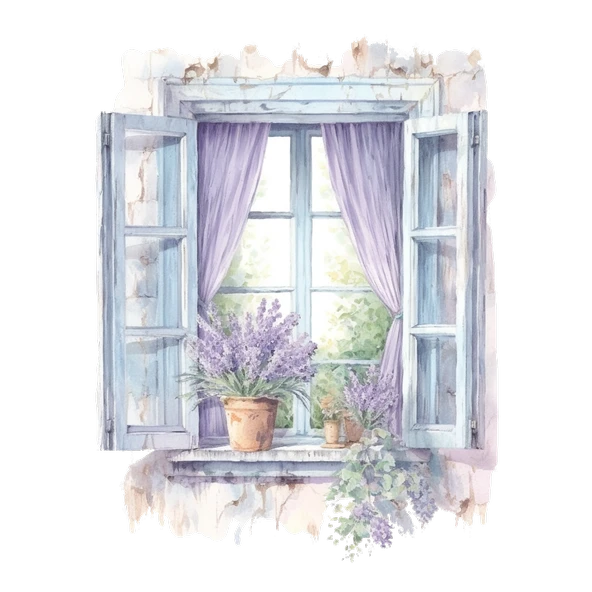 Mor Panjurlu ve Lavanta Saksılı Pencere Duvar Stickerı - Resim 2