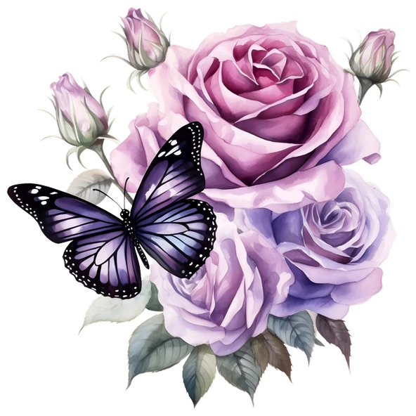 Mor Tonlarında Çiçek ve Kelebek Duvar Stickerı - Resim 2