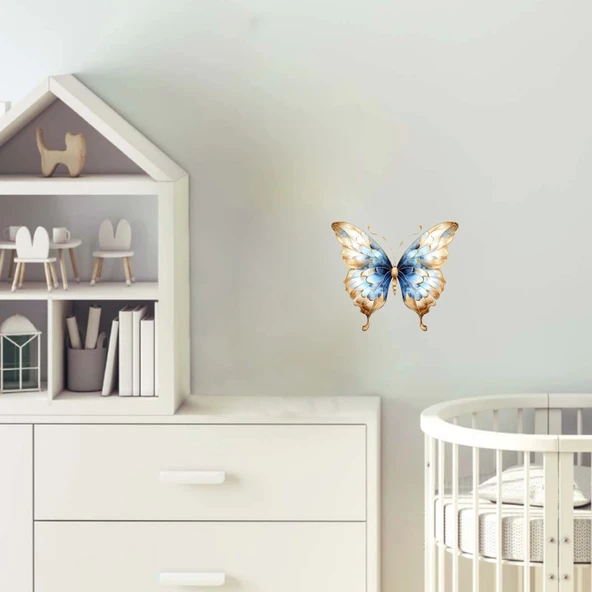 Beyaz ve Mavi Tonlarında Kelebek Duvar Stickerı ürün görseli 1