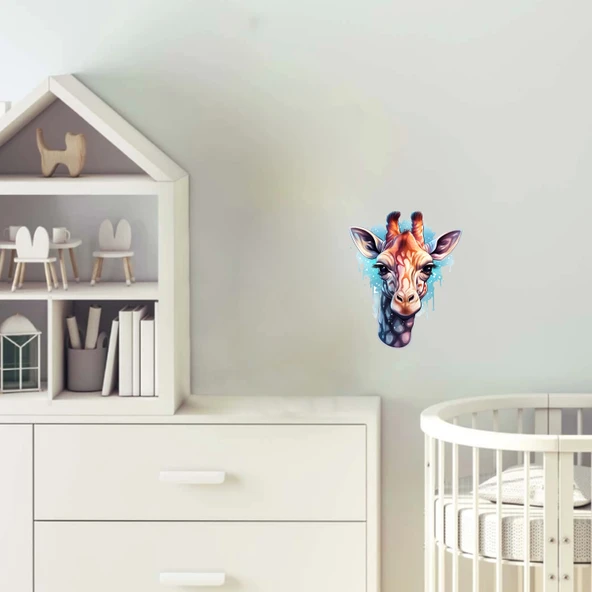 Mavi Tonlarında Benekli Zürafa Kafası Duvar Sticker'ı ürün görseli 1