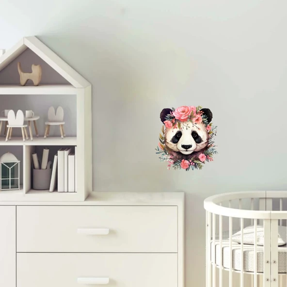 Pembe Gül Taçlı Panda Duvar Stickerı ürün görseli 1