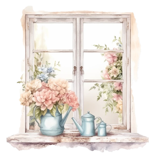 Çiçek Saksıları ve Suluklu Pencere Duvar Stickerı - Resim 2