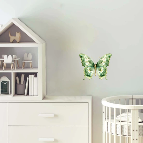 Desenli Yeşil Kelebek Duvar Stickerı ürün görseli 1
