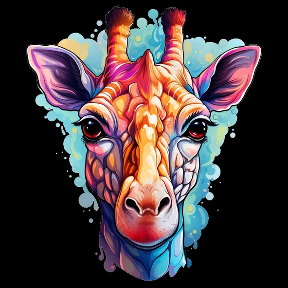 Pembe ve Mavi Tonlarında Detaylı Zürafa Kafası Duvar Sticker'ı - Resim 2