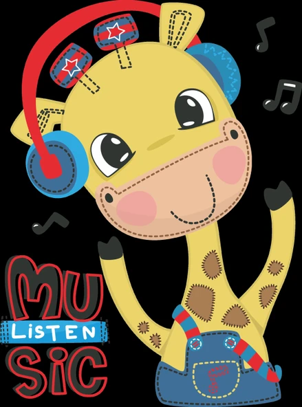 Müzik Dinleyen Zürafa Duvar Stickerı