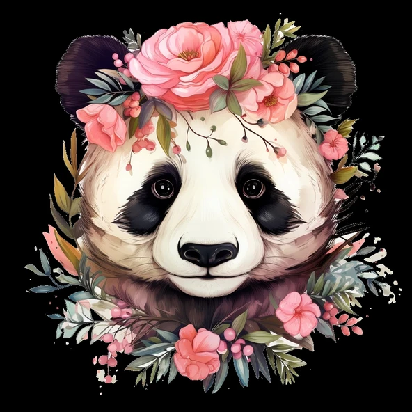 Pembe Gül Taçlı Panda Duvar Stickerı - Resim 2