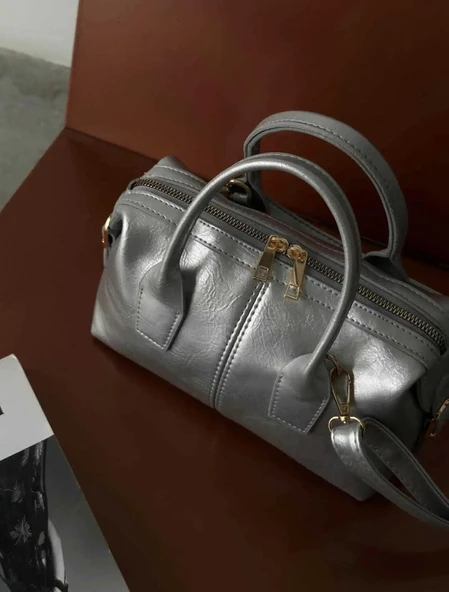 Lisbond Elegance Jennie Model Gümüş Deri Kadın El Ve Omuz Çantası