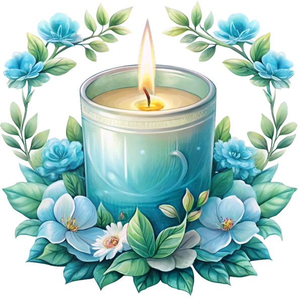 Mavi Çiçekli Mum Duvar Stickerı ürün görseli 1