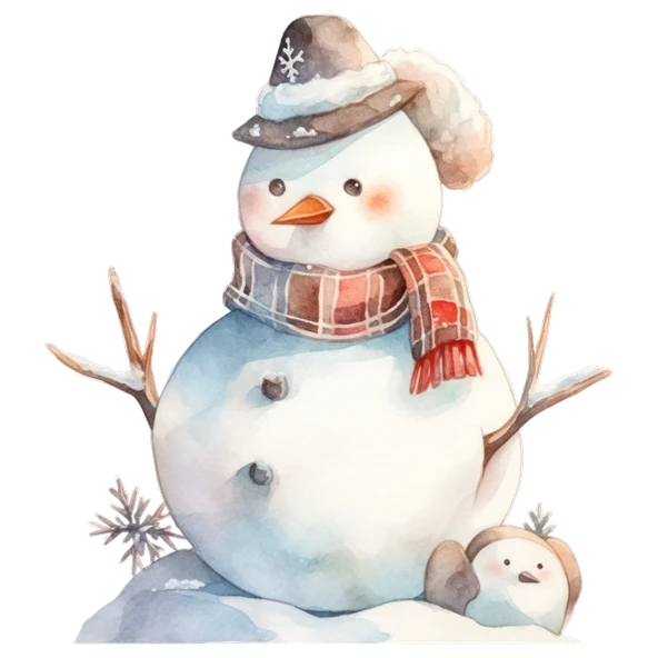 Şapkalı ve Kolları Dallı Karlı Adam Duvar Stickerı - Resim 2