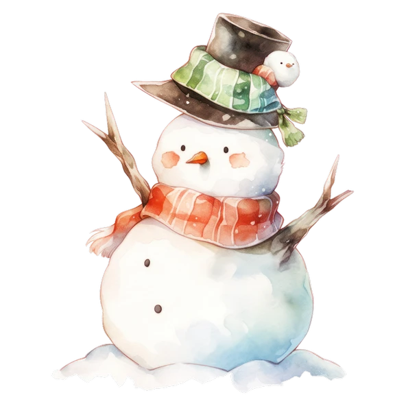 Şapkalı ve Kuşlu Karlı Adam Duvar Stickerı - Resim 2