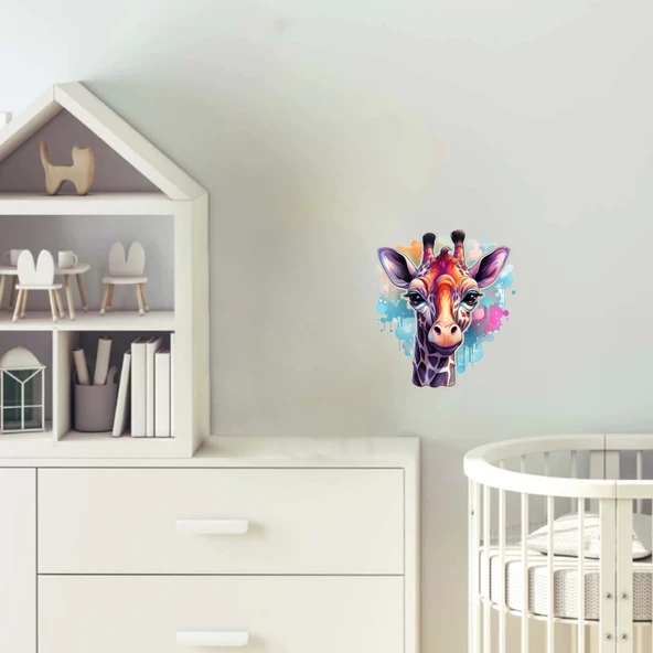 Mor ve Pembe Tonlarında Zürafa Kafası Duvar Sticker'ı ürün görseli 1