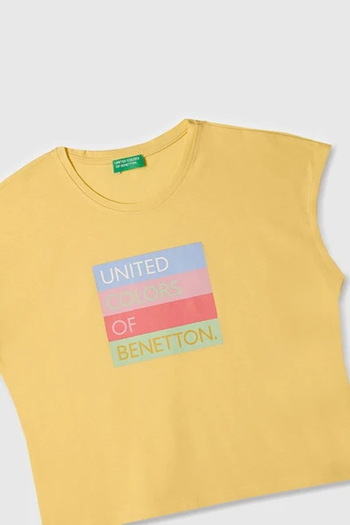 United Colors of Benetton Kız Çocuk T shirt Sarı BNT-G21766 - 3