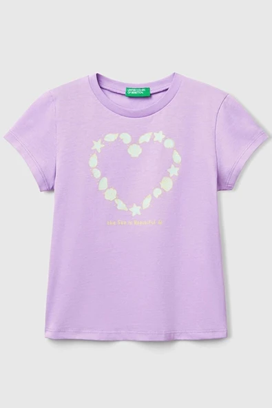 United Colors of Benetton Kız Çocuk Tshirt Lila 3JERG10J3