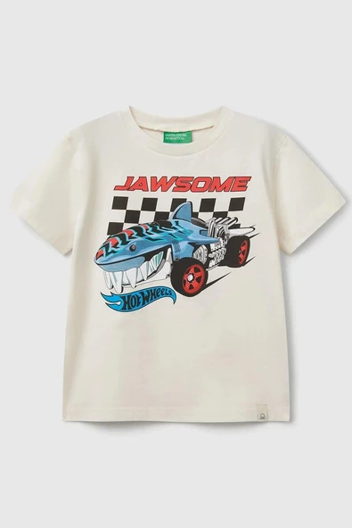 United Colors of Benetton Erkek Çocuk Hot Wheels T shirt Ekru 3I1XG10I3