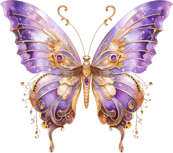 Altın Detaylı Mor Kelebek Duvar Stickerı - 2